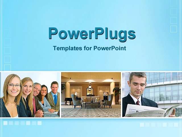 PowerPoint Template With <span>Collage Showing Group of Business People, Empty Meeting Room, and Man Reading Paper</span>