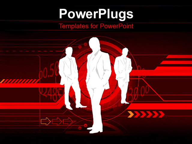 PowerPoint Template With <span>a Silhouette of Three People Standing on a Red Colored Background</span>