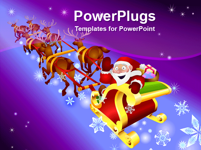 PowerPoint Template With <span>Santa is Going in Christmas Season Over Blue and Purple Background</span>
