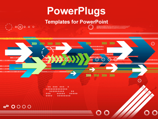 PowerPoint Template With <span>White Blue and Green Animated Arrows on Red Background</span>
