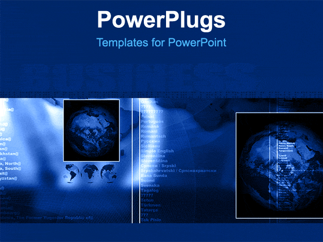 PowerPoint Template With <span>Tiles with Five Globes and some Text Over a Blue Background</span>