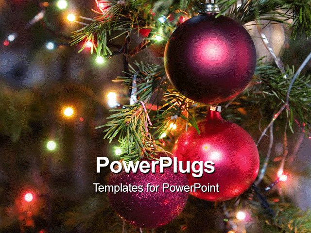 PowerPoint Template: lots of Christmas lights, tree and some colorful  ornaments (7206)